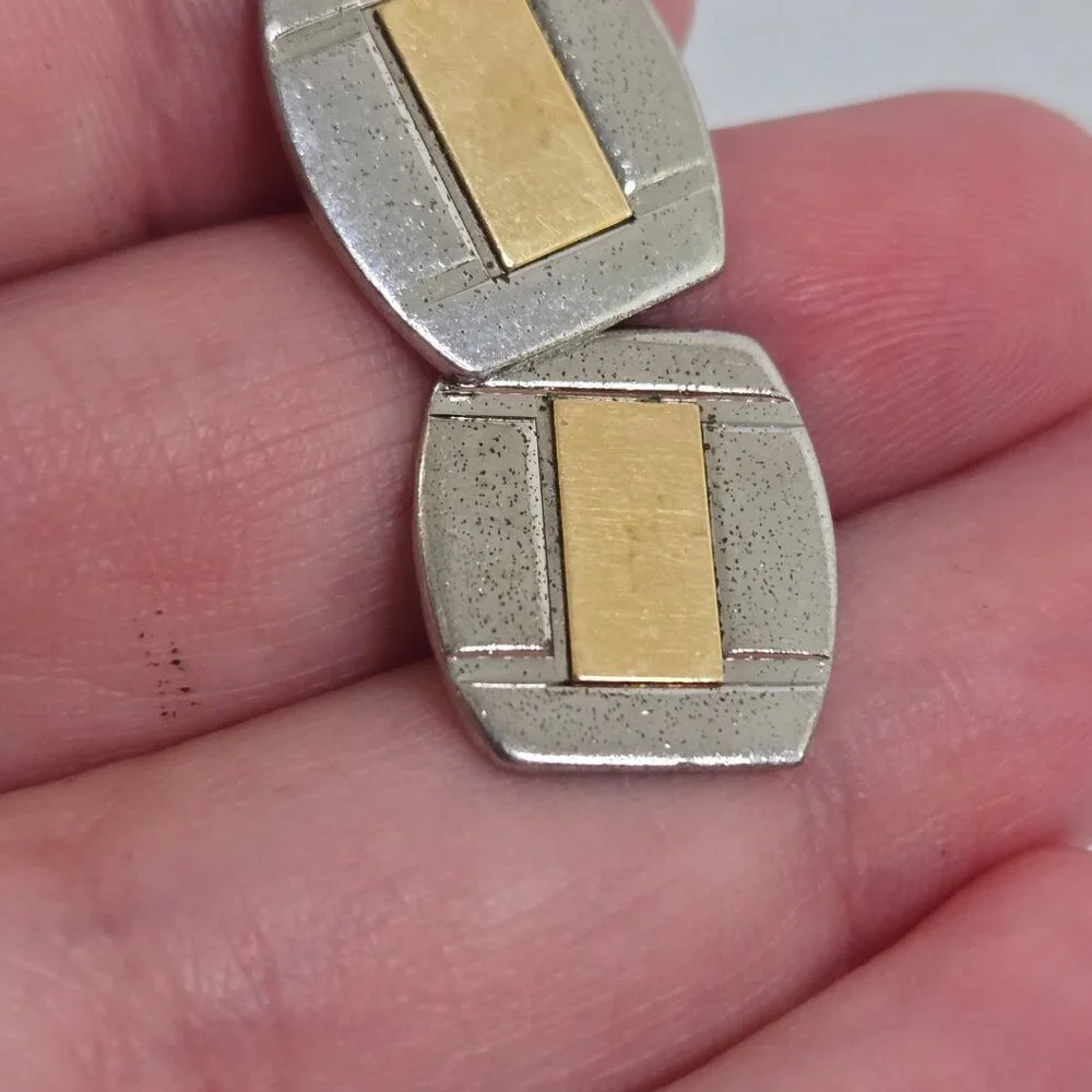Simmons Cufflinks Sterling Silver Gold Tone Geometric Vintage Rectangle